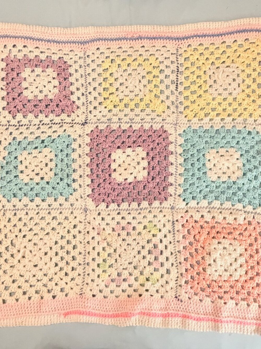 Vintage Crocheted Granny Square Baby Blanket Handmade Afghan Small 28.5" x 27"